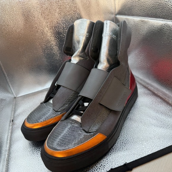 Size 11 Raf Simons x Sterling Ruby Gray Mens Metallic Leather High-Top Trainers main image 6